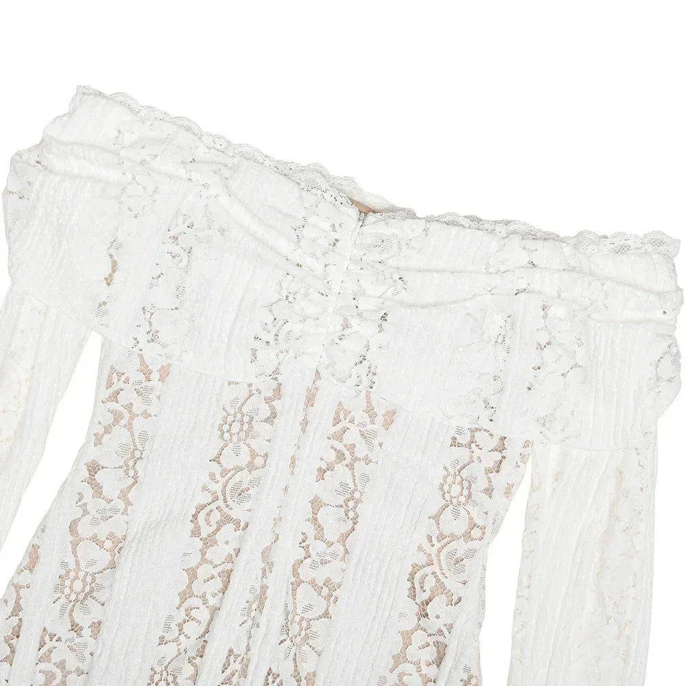 Oligai 女士蕾絲修身迷你連身裙，露肩性感長袖夜店派對連身裙，優雅秋季連身裙