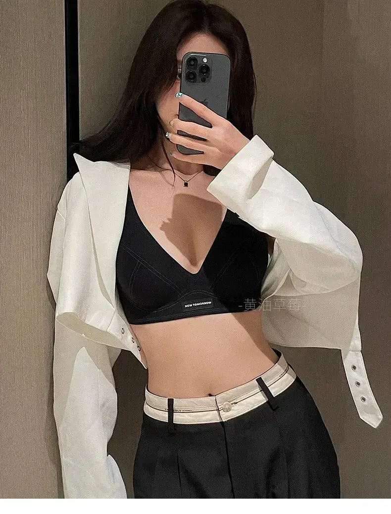 MOYISU Lencería de verano para mujer, sujetador pequeño sin aros, sin costuras, con barra de gelatina, soporte suave, espalda plegada