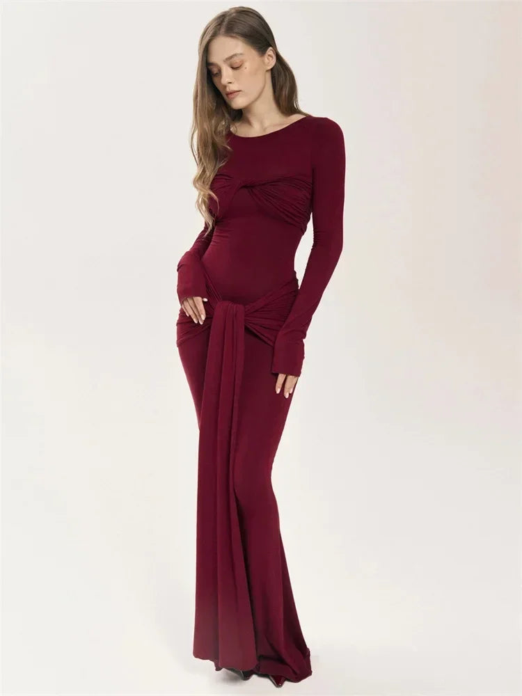 Vestido maxi sexy plisado para mujer de Tossy con retazos y manga larga ajustada