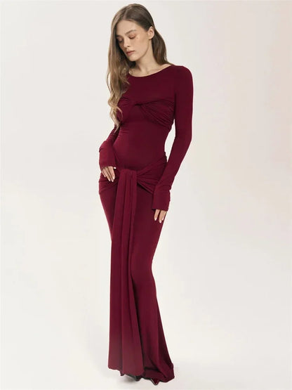 Vestido maxi sexy plisado para mujer de Tossy con retazos y manga larga ajustada