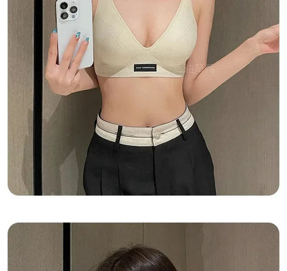 MOYISU Lencería de verano para mujer, sujetador pequeño sin aros, sin costuras, con barra de gelatina, soporte suave, espalda plegada