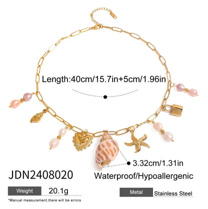 Collar Zora con colgante de caracola, estilo veraniego, colorido, para mujer, de acero inoxidable chapado en oro de 18 quilates, con múltiples dijes, joyería de moda
