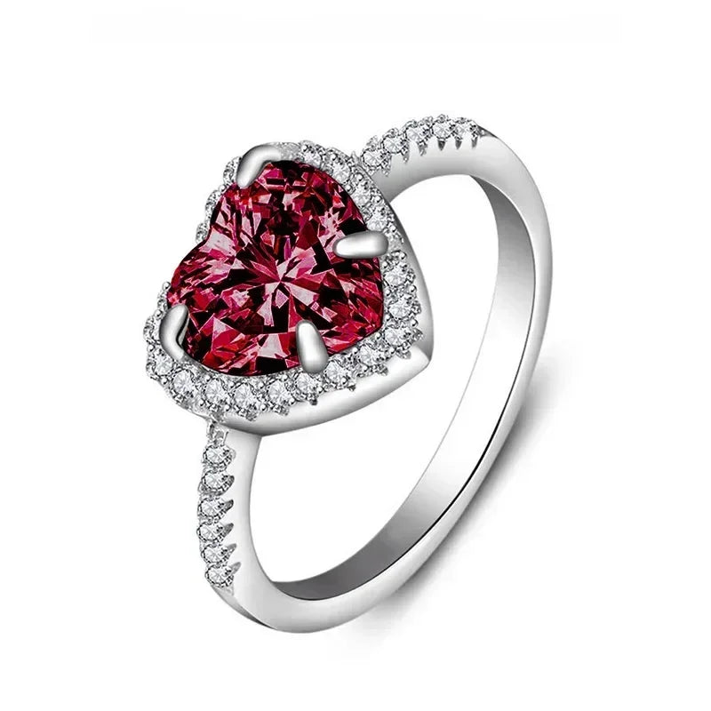Anillo de corazón de melocotón europeo y americano para mujer, personalizado, con forma de corazón, circón con incrustaciones de diamantes, joyería de moda al por mayor, 2025