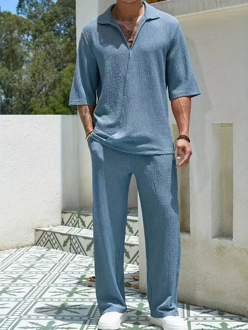 Conjunto de pantalones casuales retro de verano para hombre