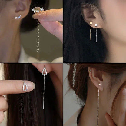 Pendientes de plata 925 para mujer, pendientes largos con borlas, pendientes de moda con forma de estrella de circonita.