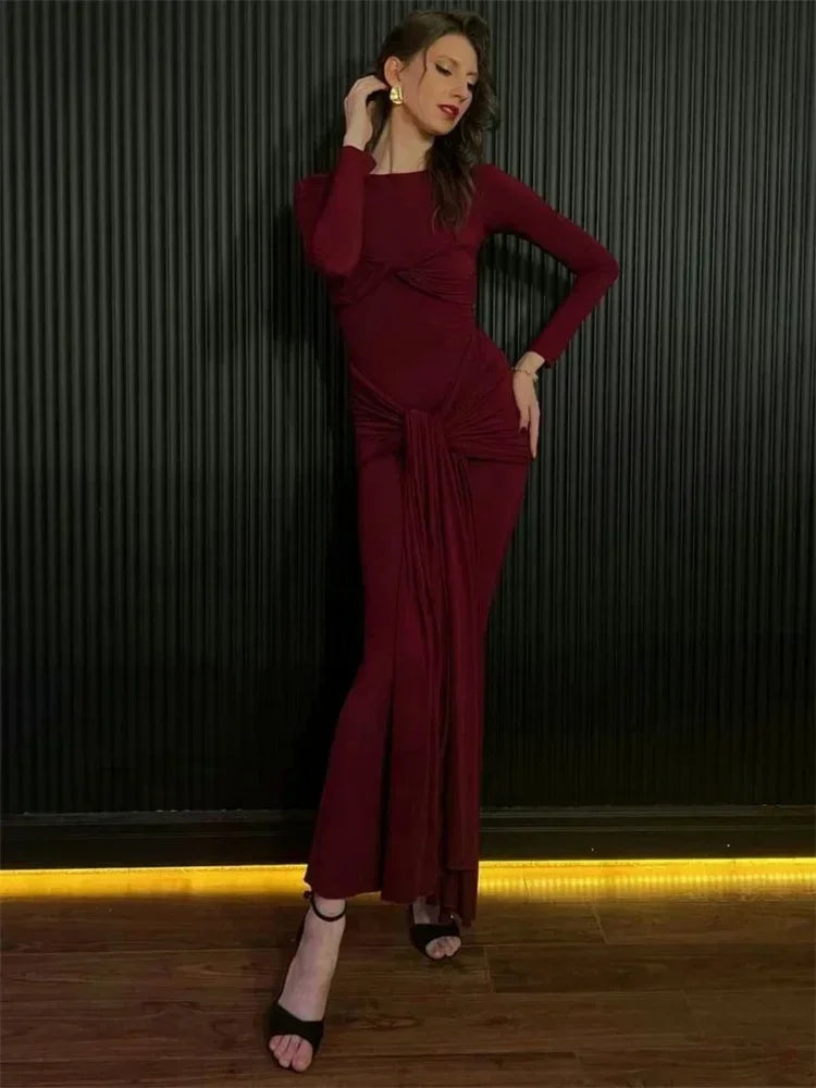 Vestido maxi sexy plisado para mujer de Tossy con retazos y manga larga ajustada