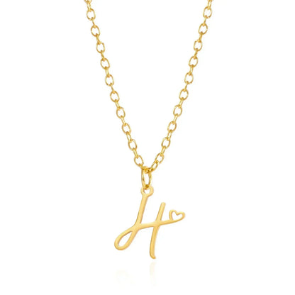 Collar de acero inoxidable con colgante de corazón y 26 letras iniciales para mujer, color dorado, con alfabeto de la A a la Z, regalo de cumpleaños