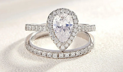 Anillo de compromiso Newshe de 2 piezas con forma de lágrima para mujer, de plata 925, con circonitas cúbicas de alta calidad.