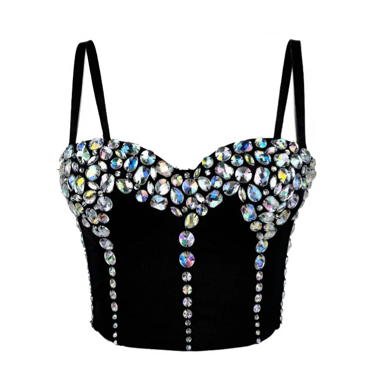 Handmade Acrylic Rhinestone Sling Vest Showgirl Costume Bra