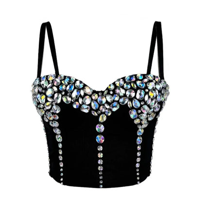 Handmade Acrylic Rhinestone Sling Vest Showgirl Costume Bra
