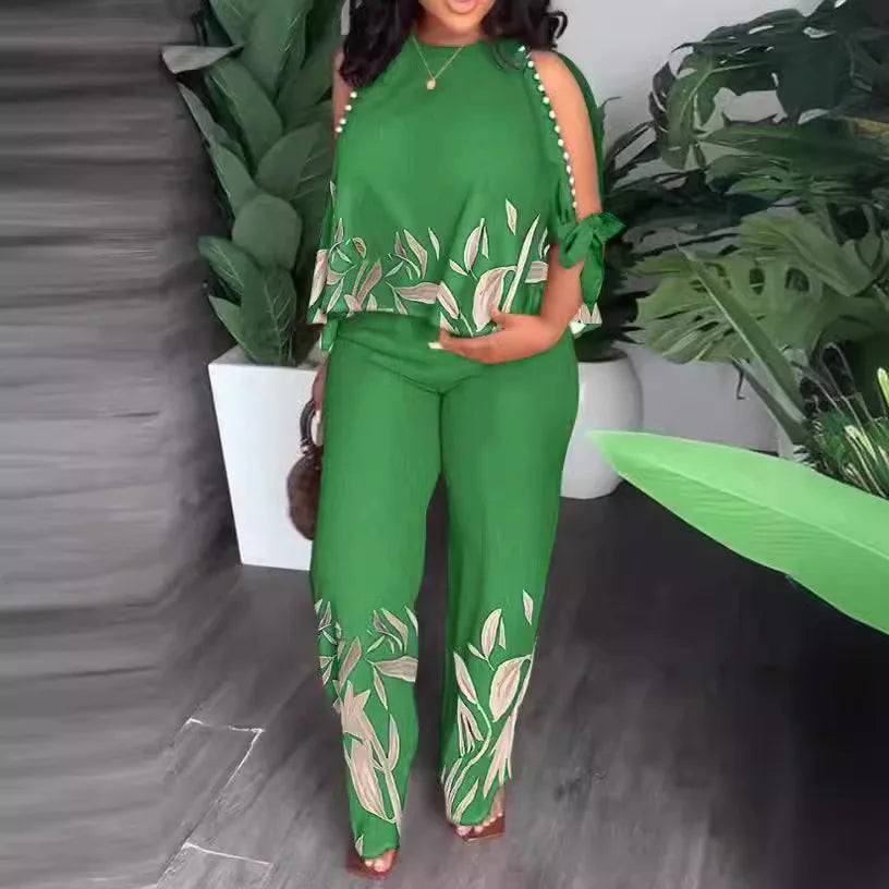 Nuevo conjunto de dos piezas para mujer, talla grande, moda, manga corta