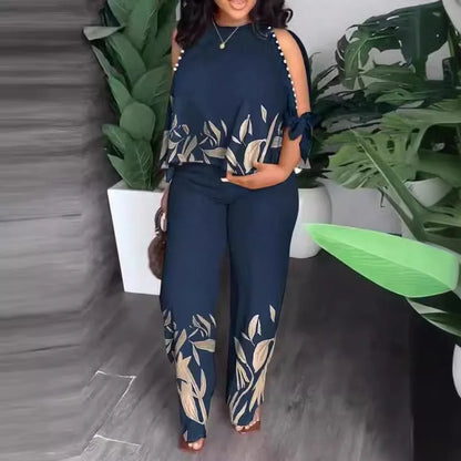 Nuevo conjunto de dos piezas para mujer, talla grande, moda, manga corta