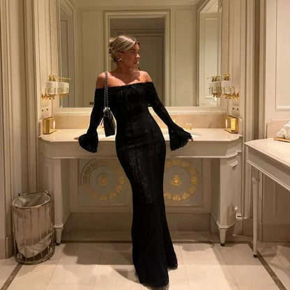 Oligai 女士蕾絲修身迷你連身裙，露肩性感長袖夜店派對連身裙，優雅秋季連身裙