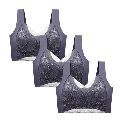 FallSweet - Conjunto de 3 sujetadores push-up de encaje para mujer, sin aros, de seda helada, con escote en V profundo, lencería femenina, ropa interior para mamá, tallas L-5XL