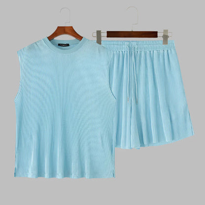 Summer Izzy Pleated Sleeveless Tank men beach shorts set