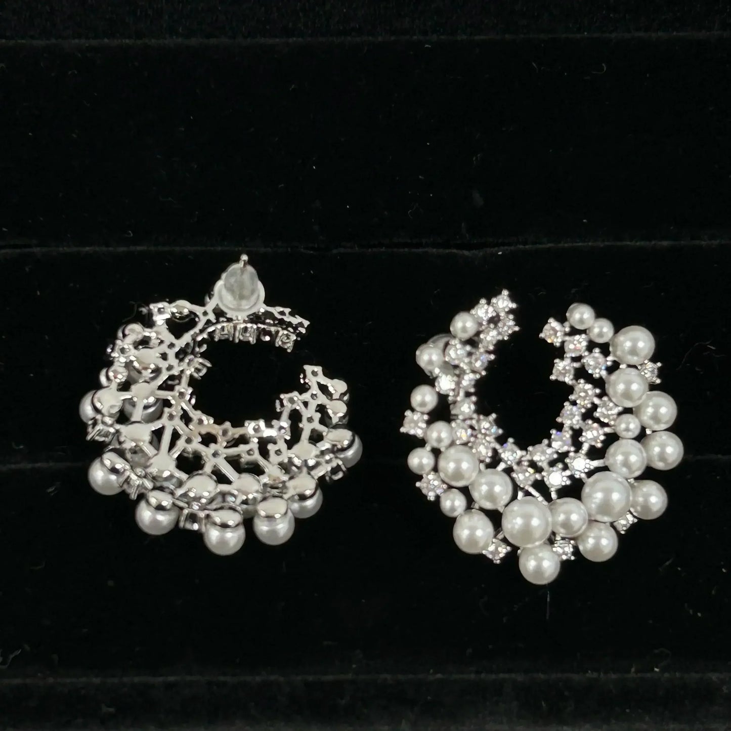 Vintage Rhinestone Firework Stud Earrings for Women Elegant Double Row Imitation Pearl Earring Girl Party Wedding Jewelry