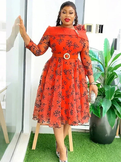 婚禮派對女士連身裙 Dashiki 印花