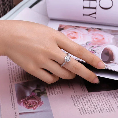 Anillo de compromiso de boda en plata de ley S925 con moissanita color D de JewelryPalace, redondo, 0,5 ct, 1 ct, 1,5 ct, 2 ct y 3 ct, para mujer