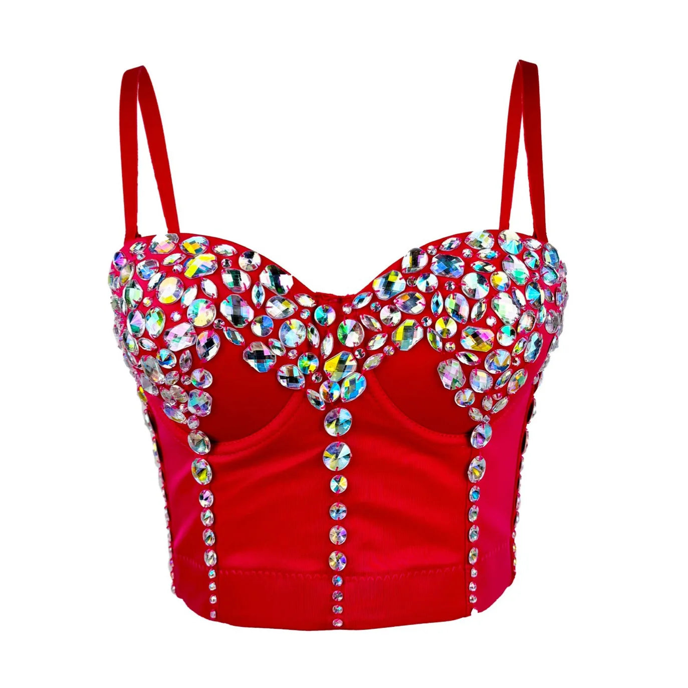 Handmade Acrylic Rhinestone Sling Vest Showgirl Costume Bra