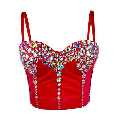 Handmade Acrylic Rhinestone Sling Vest Showgirl Costume Bra