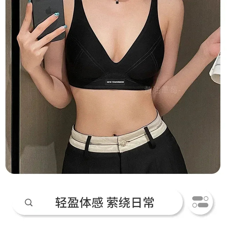 MOYISU Lencería de verano para mujer, sujetador pequeño sin aros, sin costuras, con barra de gelatina, soporte suave, espalda plegada