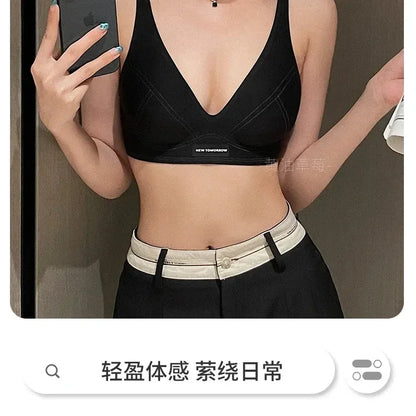 MOYISU Lencería de verano para mujer, sujetador pequeño sin aros, sin costuras, con barra de gelatina, soporte suave, espalda plegada