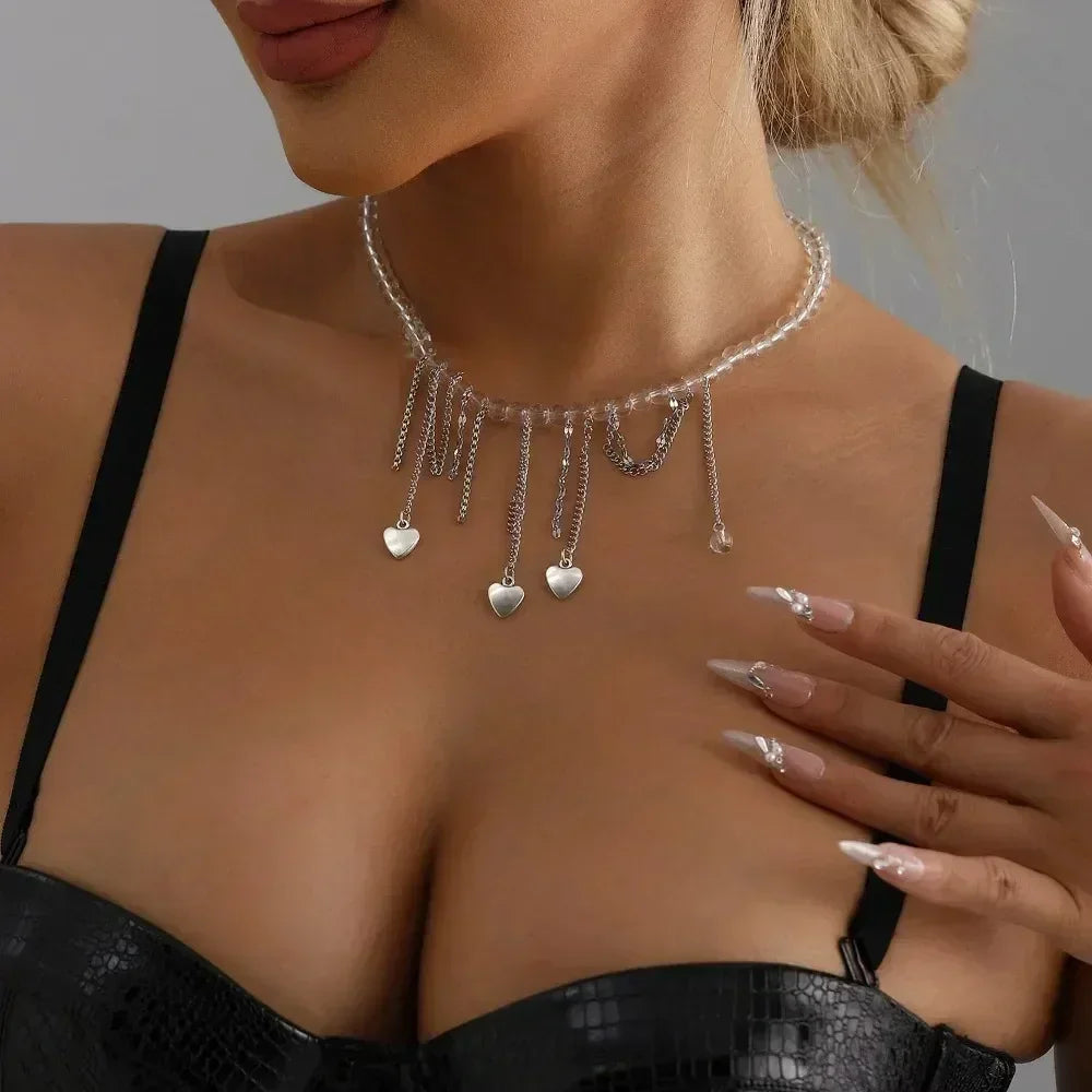 Collar de cuentas de corazón de moda para mujer, estilo bohemio, elegante, con cadena de cristal irregular, gargantilla Y2K, exquisito regalo de fiesta, accesorios de joyería