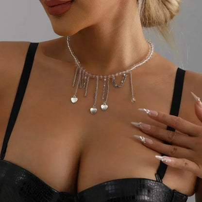 Collar de cuentas de corazón de moda para mujer, estilo bohemio, elegante, con cadena de cristal irregular, gargantilla Y2K, exquisito regalo de fiesta, accesorios de joyería