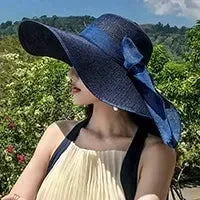 Women Sun Hat Big Eaves Waves Beach Cap Ladies Hat Big Brim Sun Visors UV Cut Bucket Panama Cap Foldable Straw Sunscreen Vintage