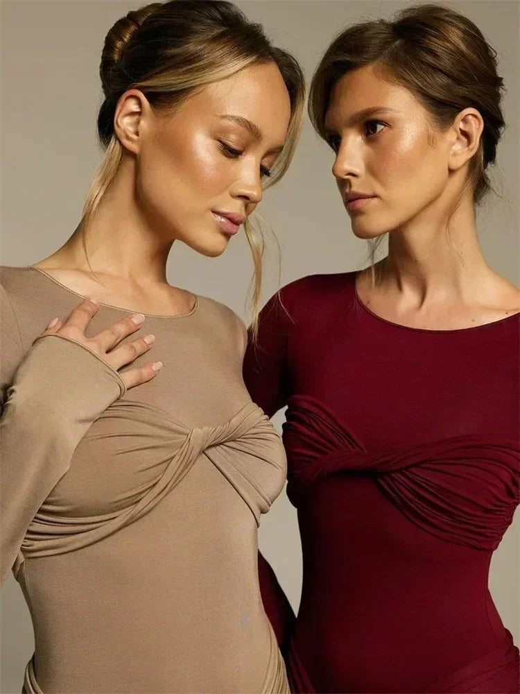 Vestido maxi sexy plisado para mujer de Tossy con retazos y manga larga ajustada