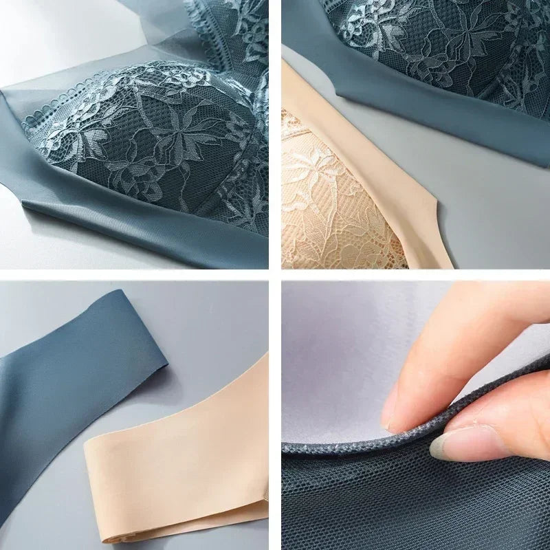 FallSweet - Conjunto de 3 sujetadores push-up de encaje para mujer, sin aros, de seda helada, con escote en V profundo, lencería femenina, ropa interior para mamá, tallas L-5XL