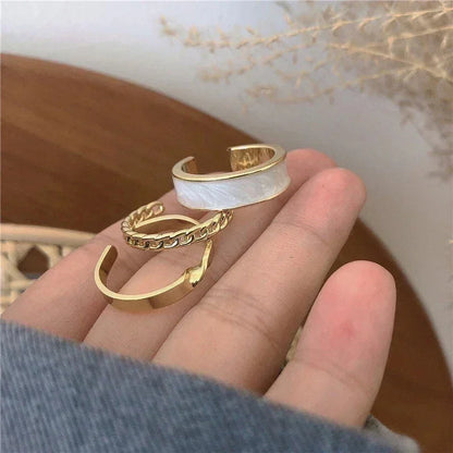 Juego de 3 anillos abiertos ajustables para mujer, con esmalte blanco y verde, con diseño geométrico, joyería punk moderna y con personalidad.