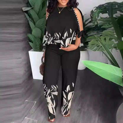 Nuevo conjunto de dos piezas para mujer, talla grande, moda, manga corta