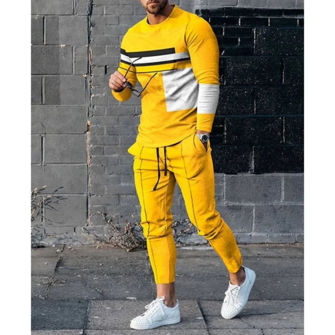 Men Long Sleeved T Shirt+Trousers Tracksuit 2 Piece