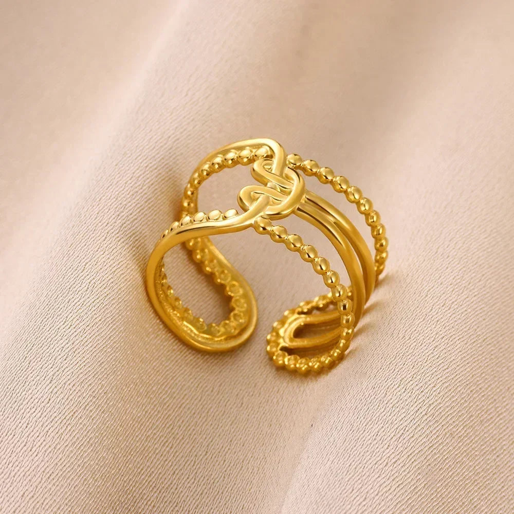 Anillos abiertos de acero inoxidable con forma de flor para mujer, joyería de moda para bodas, corazón, color dorado, anillo hueco geométrico, accesorios diarios, regalo