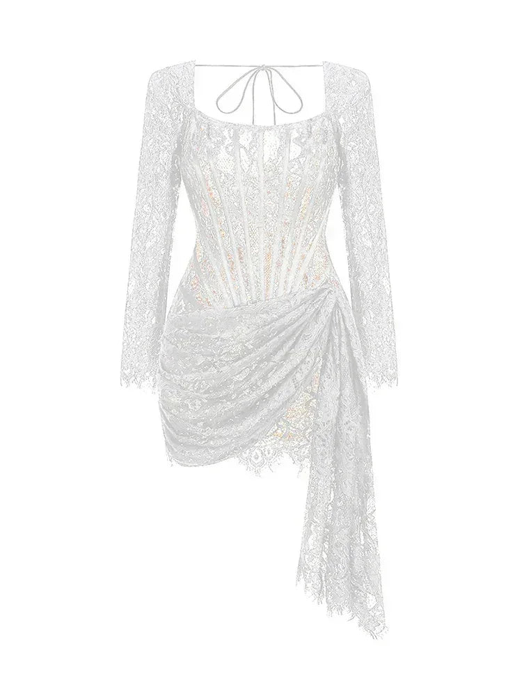 性感蕾絲透視拼接緊身胸衣連身裙