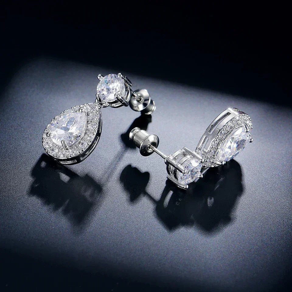 Pendientes colgantes clásicos ZAKOL con forma de gota de agua y circonita cúbica para novia, para mujer y niña, joyería de compromiso y boda de cristal CZ moderno