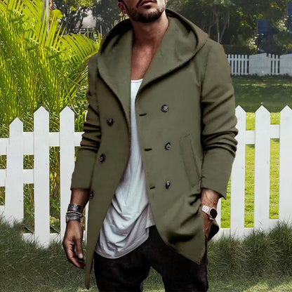 Men’s Double-Breasted Hooded Windbreaker Jacket