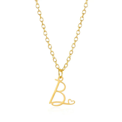 Collar de acero inoxidable con colgante de corazón y 26 letras iniciales para mujer, color dorado, con alfabeto de la A a la Z, regalo de cumpleaños
