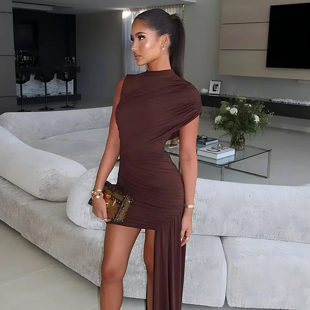 Vestido mini plisado irregular | Vestido urbano con borlas en el dobladillo