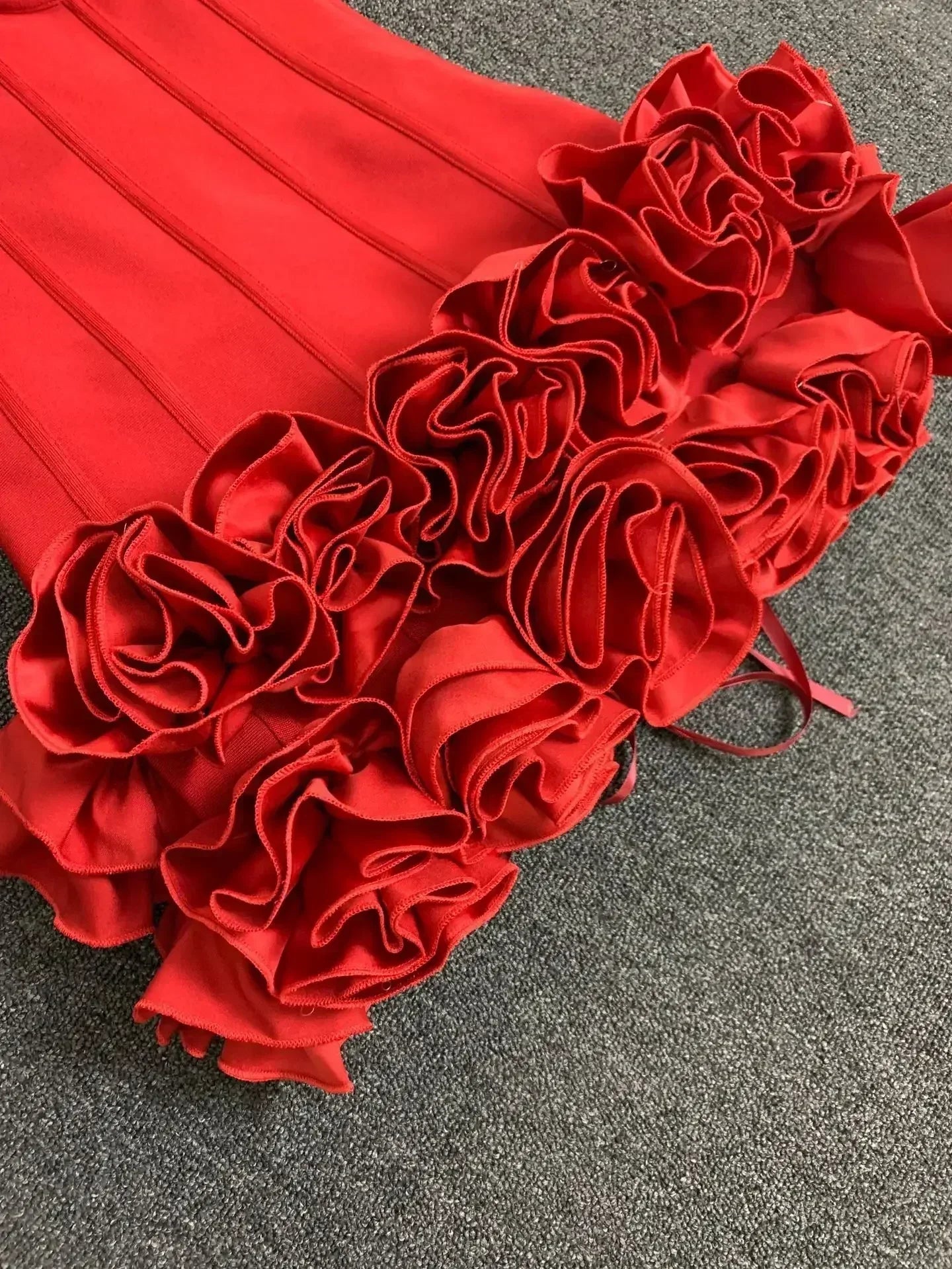 Real Photos Women New Bandage Dress Strapless Laced Up Back Flowers Hem Bodycon