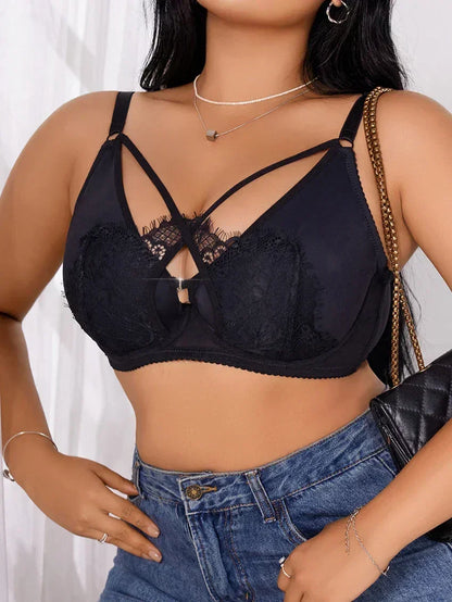 女士加大尺寸內衣，半罩杯聚攏上托前扣蕾絲交叉設計，適合豐滿女性，尺寸 XL-XXXL，MR2895