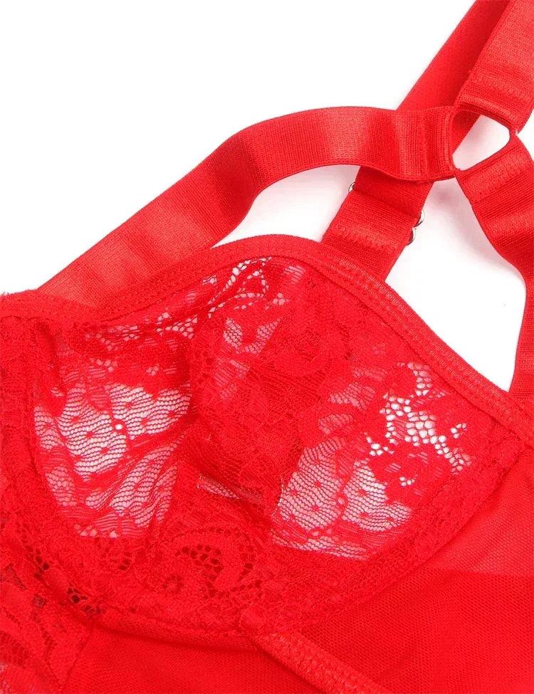 Comeondear 吊帶女式泰迪連身衣性感加大尺寸連身褲內衣鋼圈蕾絲吊襪帶緊身衣修身連身睡衣