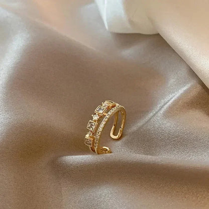 Anillo de apertura de hoja chapado en oro de lujo ligero, exquisito anillo geométrico de circón tipo colmena para el dedo índice, joyería de tendencia para bodas y fiestas, regalo