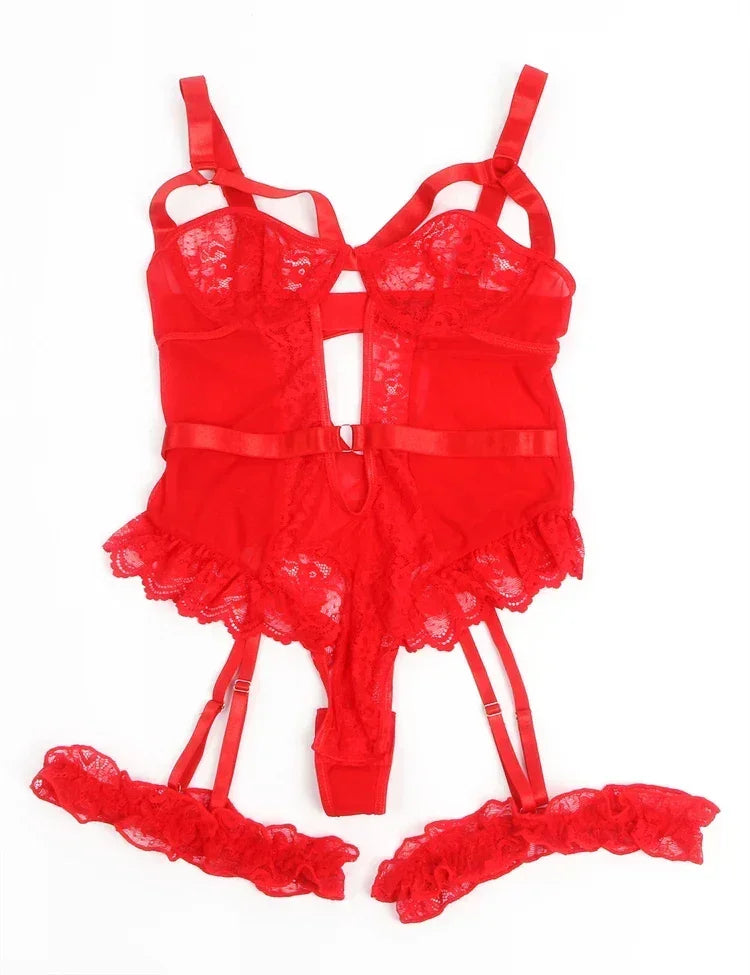 Comeondear 吊帶女式泰迪連身衣性感加大尺寸連身褲內衣鋼圈蕾絲吊襪帶緊身衣修身連身睡衣