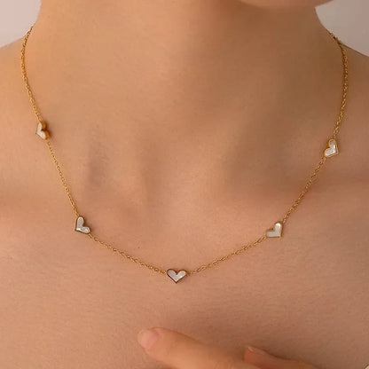 ANENJERY - Collar, pulsera y pendientes de acero inoxidable 316L con forma de corazón y concha para mujeres y niñas, conjunto de joyería sencilla de moda, regalos al por mayor