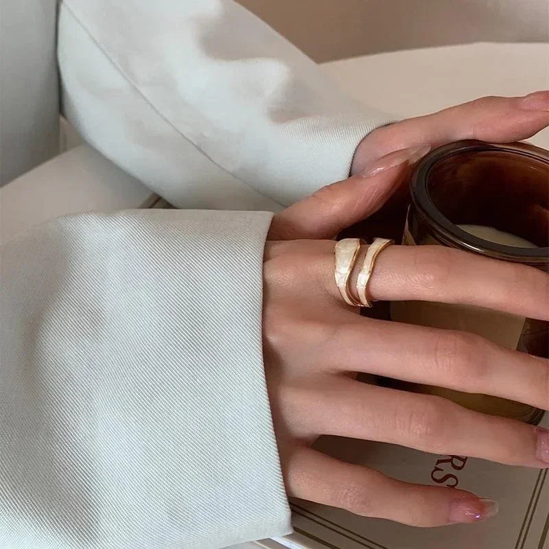 Anillo ajustable abierto geométrico de forma irregular de metal esmaltado blanco vintage para mujer y niña, joyería, regalo de cumpleaños, Anillo para hombre