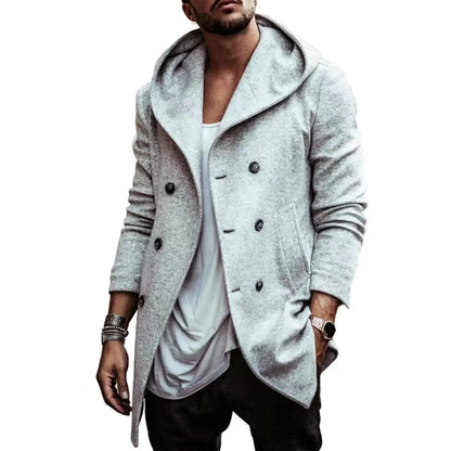 Men’s Double-Breasted Hooded Windbreaker Jacket