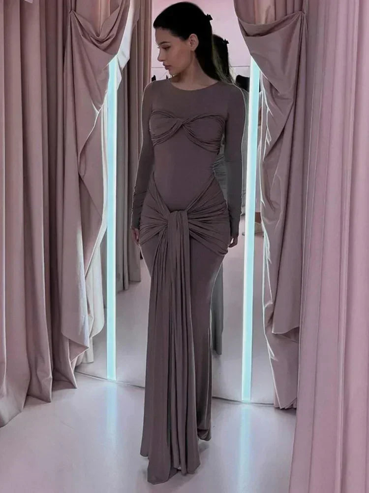 Vestido maxi sexy plisado para mujer de Tossy con retazos y manga larga ajustada