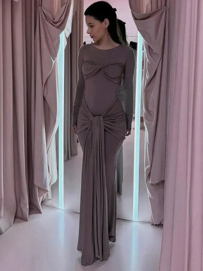 Vestido maxi sexy plisado para mujer de Tossy con retazos y manga larga ajustada